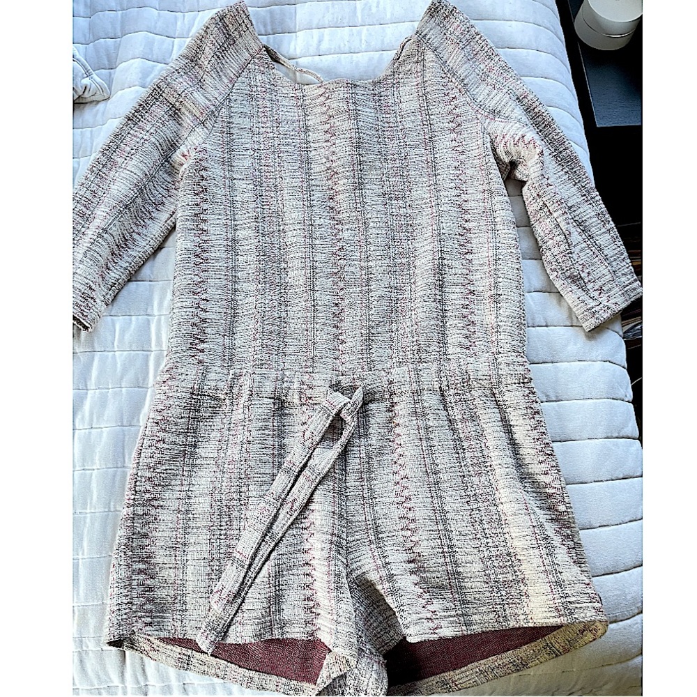 Free people 3/4 sleeve, V back tribal print romper